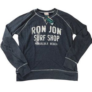 New NWT RonJon Fundy Crewneck Sweatshirt Blue Surf Shop Pensacola Beach Florida